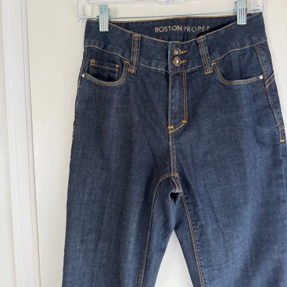 Boston Proper Womens Dark Wash Straight Leg Jeans Double Button Indigo Size 6